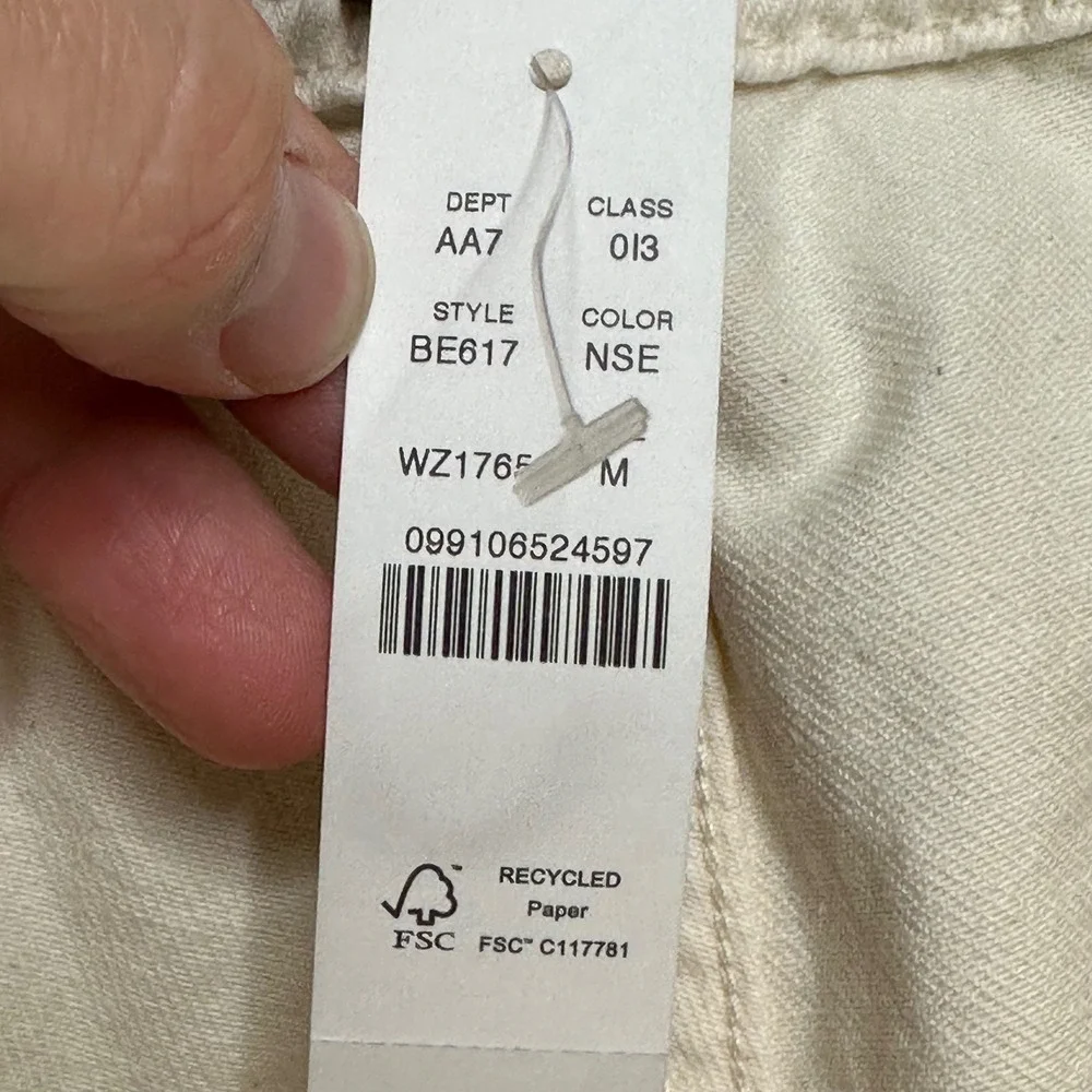 J.Crew Mens Raw Cotton Dock Pants Off-White Elastic Waist BE617 Size M NEW